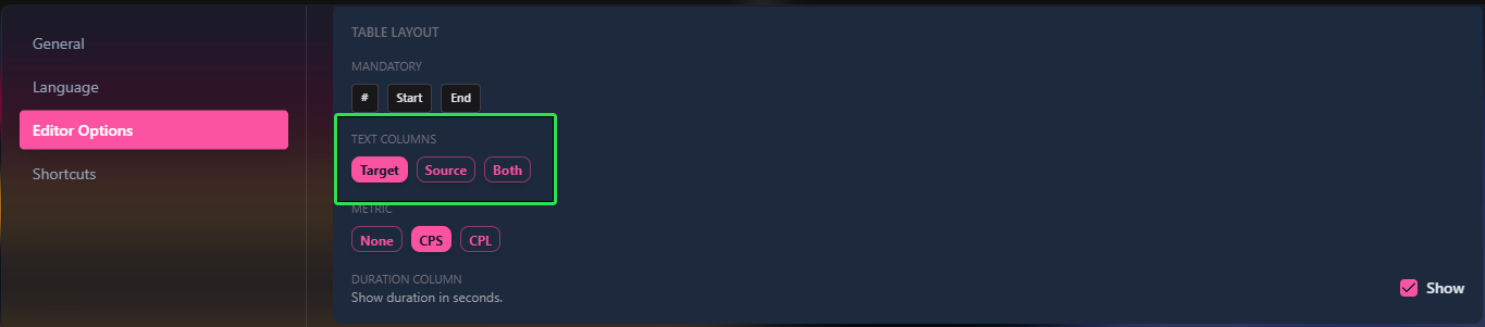 Sublandia Editor select preview mode for source and target subtitle template
